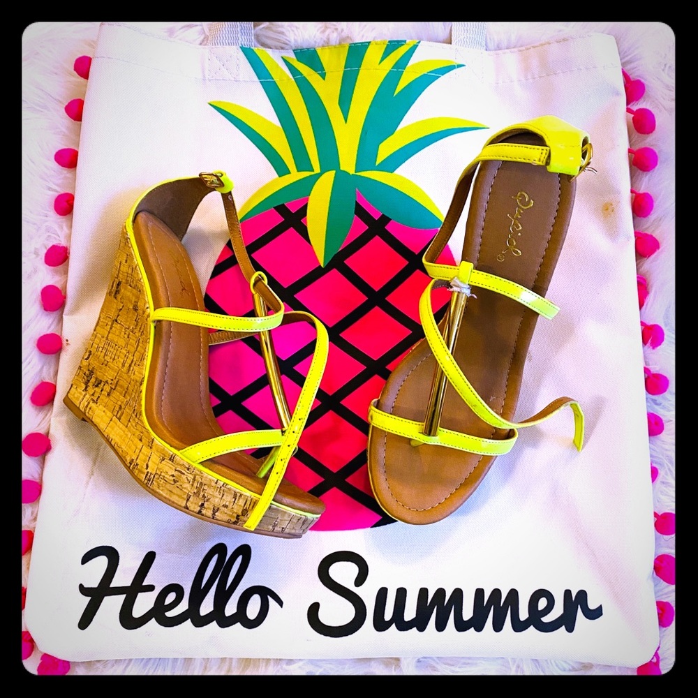 Yellow wedge sandals